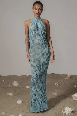Aqua Paradise Crochet Maxi Dress