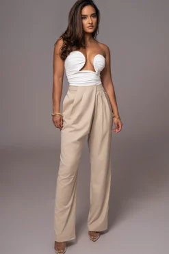 Beige Asymmetrical Draped Trousers
