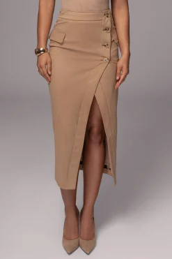 Beige Audrey Suede Midi Skirt