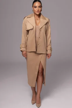 Beige Audrey Suede Midi Skirt