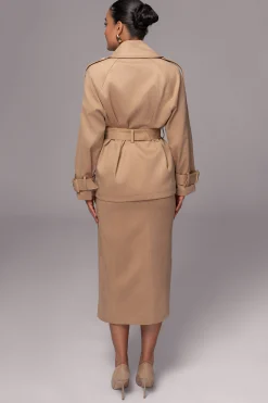 Beige Audrey Suede Midi Skirt