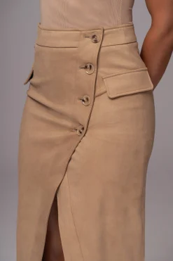 Beige Audrey Suede Midi Skirt