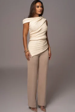Beige Back In Business Knit Trousers