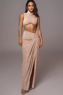 Beige Chosen One Velvet Skirt Set