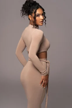 Beige City Love Two-Piece Skirt Set