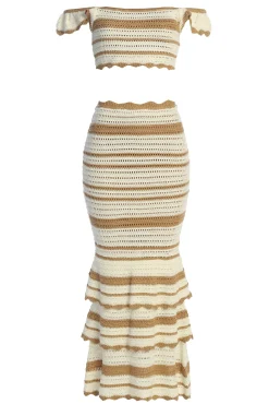 Beige Corazon Ruffle Skirt Set