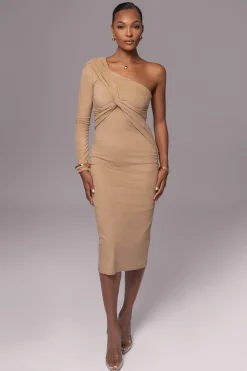 Beige Dayanna Suede Midi Dress