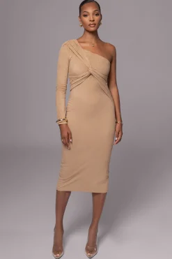 Beige Dayanna Suede Midi Dress