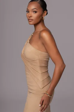 Beige Dayanna Suede Midi Dress