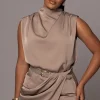 Beige Desiree Mock Neck Top