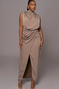 Beige Desiree Mock Neck Top