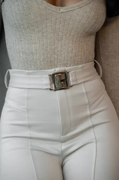 Beige Golden Buckled Pants