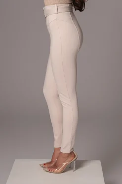 Beige Golden Buckled Pants