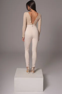 Beige Golden Buckled Pants