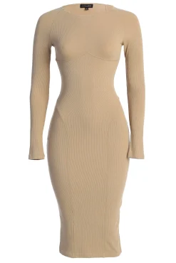Beige High Expectations Midi Dress