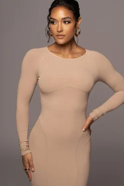 Beige High Expectations Midi Dress