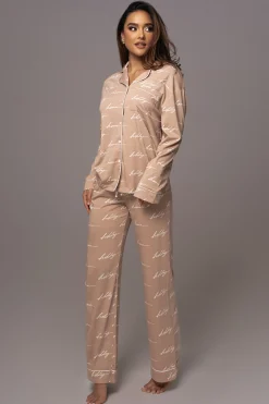 Beige Home For The Holidays Adult Pajama Set
