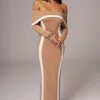 Beige Janet Off Shoulder Maxi Dress
