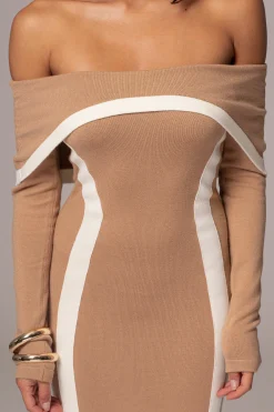 Beige Janet Off Shoulder Maxi Dress
