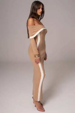 Beige Janet Off Shoulder Maxi Dress