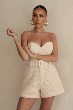 Beige Kelsie Belted Shorts