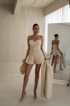 Beige Kelsie Belted Shorts