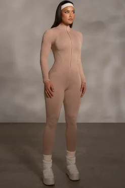 Beige Kris Front Zipper Jumpsuit