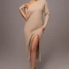 Beige Long Knit Sweater Dress