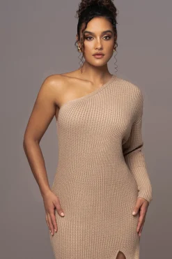 Beige Long Knit Sweater Dress