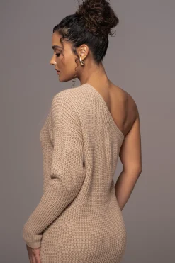 Beige Long Knit Sweater Dress