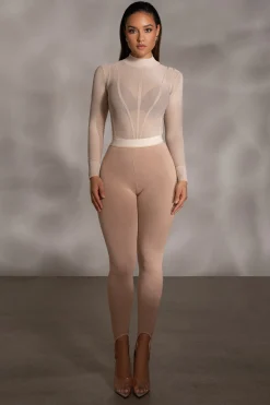 Beige Lori Sheer Knit Bodysuit