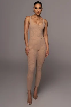 Beige Mesh Essentials Tank Bodysuit Undergarment