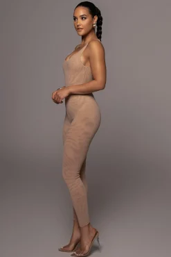 Beige Mesh Essentials Tank Bodysuit Undergarment