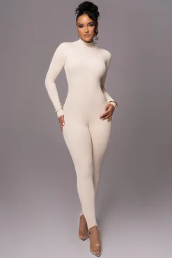 Beige Minna Mock Neck Jumpsuit
