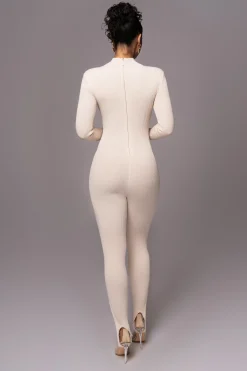 Beige Minna Mock Neck Jumpsuit