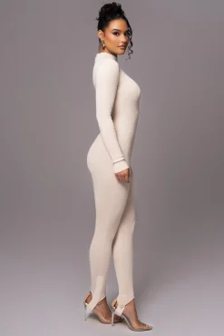 Beige Minna Mock Neck Jumpsuit