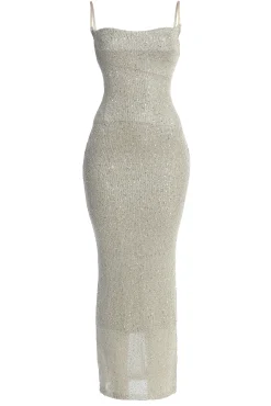 Beige Noemie Sequin Maxi Dress