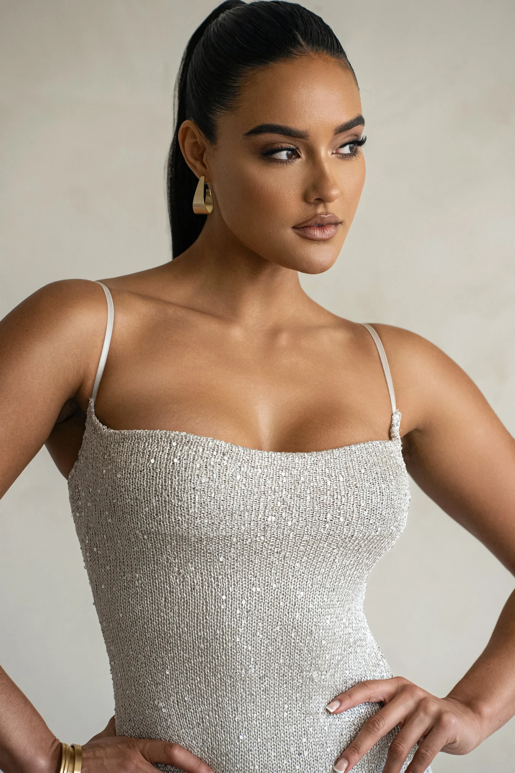 Beige Noemie Sequin Maxi Dress