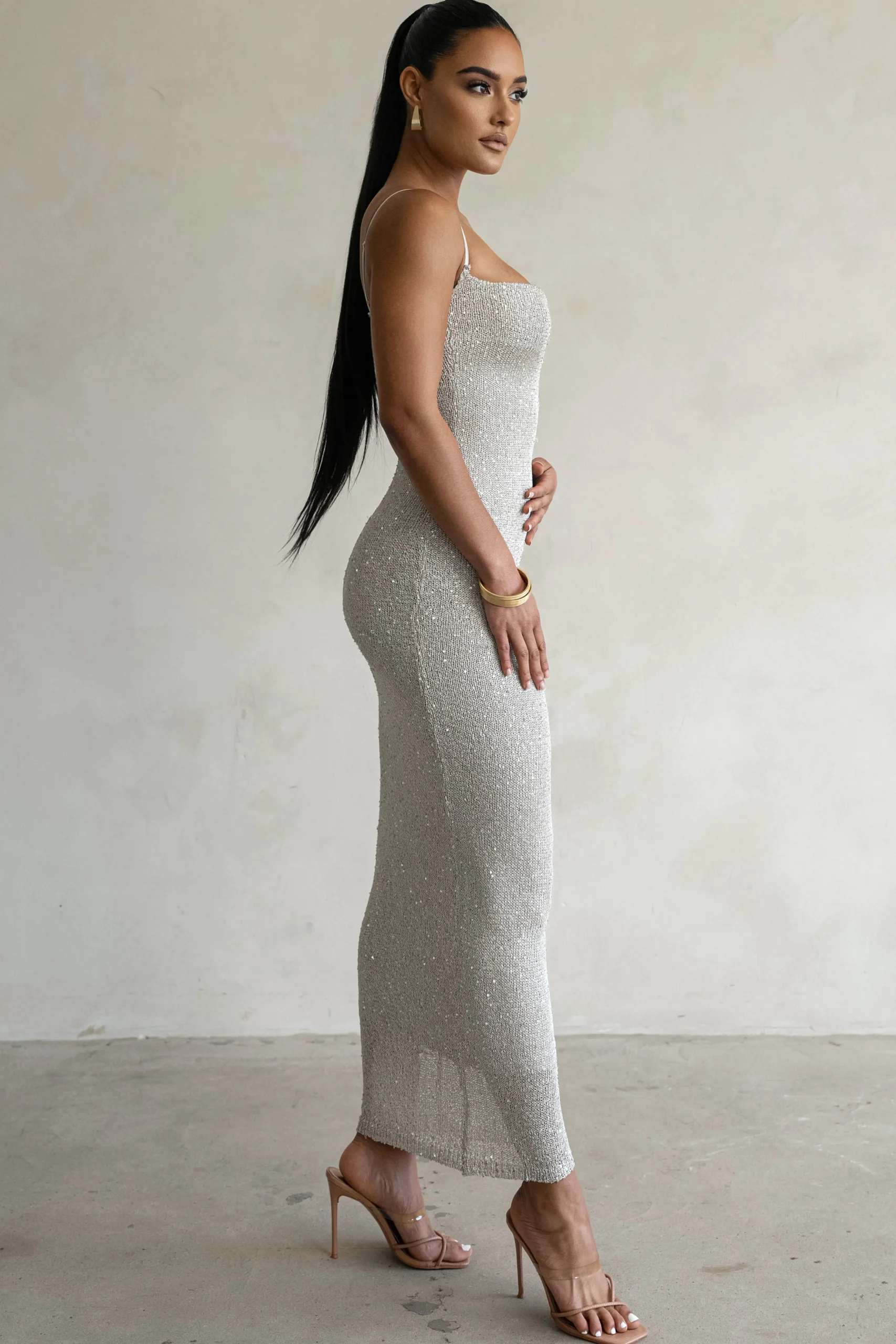 Beige Noemie Sequin Maxi Dress