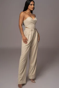 Beige Power Hour High Waist Trousers