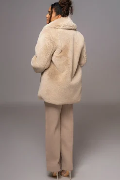 Beige Refined Faux Fur Oversized Coat