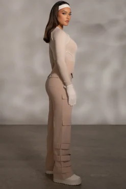 Beige Rise Up Zip Front Bodysuit