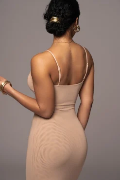 Beige Rochelle Mesh Midi Dress
