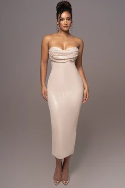 Beige Sequin Visions Of You Midi Dress