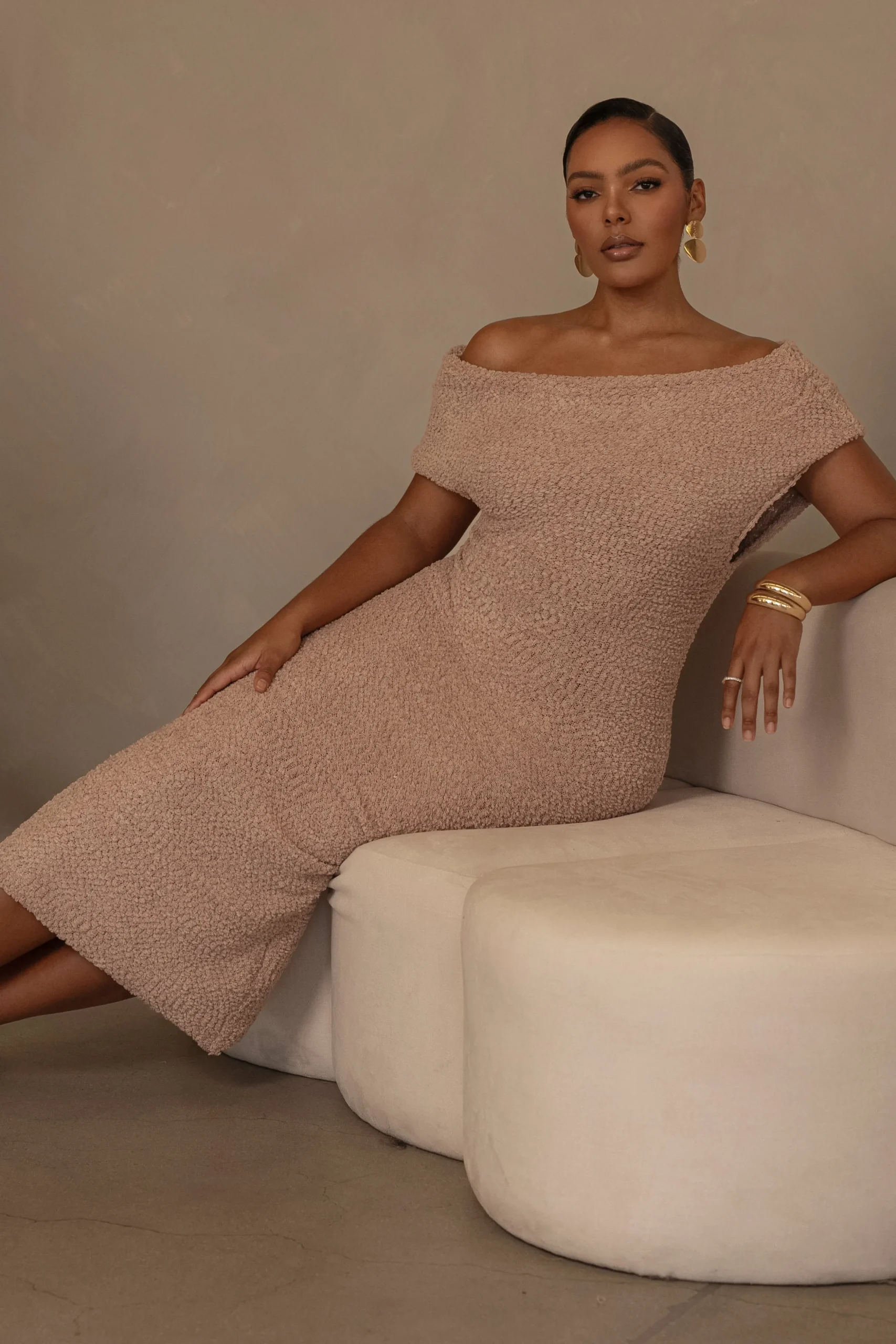 Beige Shayna Knit Maxi Dress