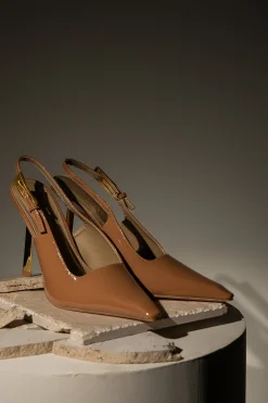 Beige Slingback Pointed Toe Pumps