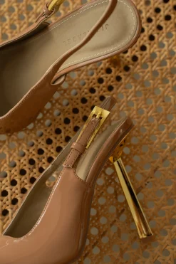 Beige Slingback Pointed Toe Pumps