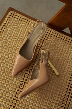 Beige Slingback Pointed Toe Pumps