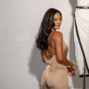 Beige Slinky Halter Belted Jumpsuit