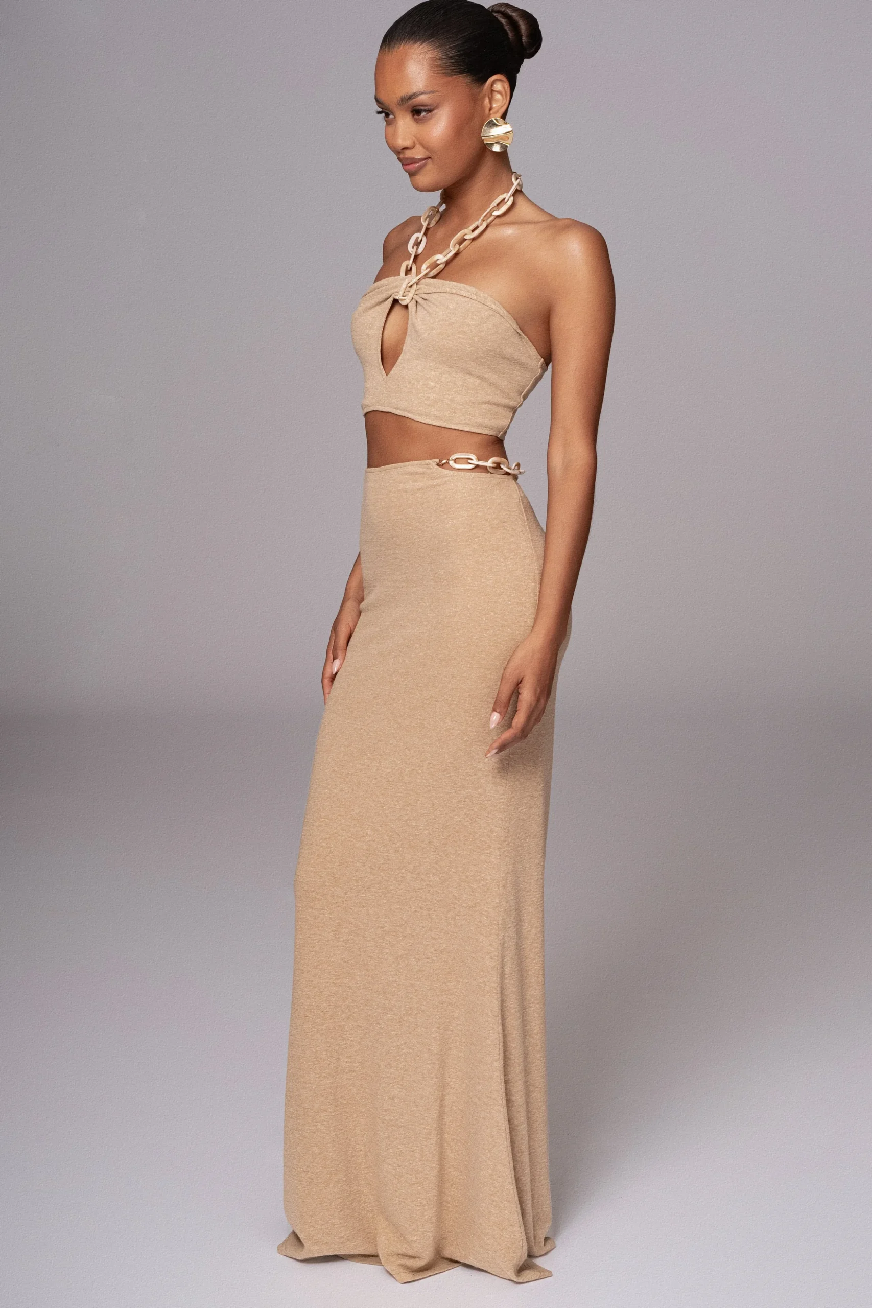 Beige Summer Horizon Skirt Set